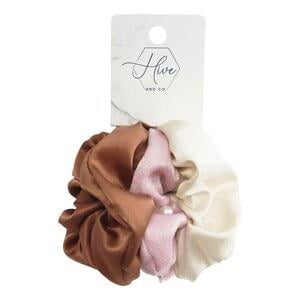 Hive and Co. 3 Pc. Fabric Scrunchie Set  Pink  Brown  Cream - 3 Ct