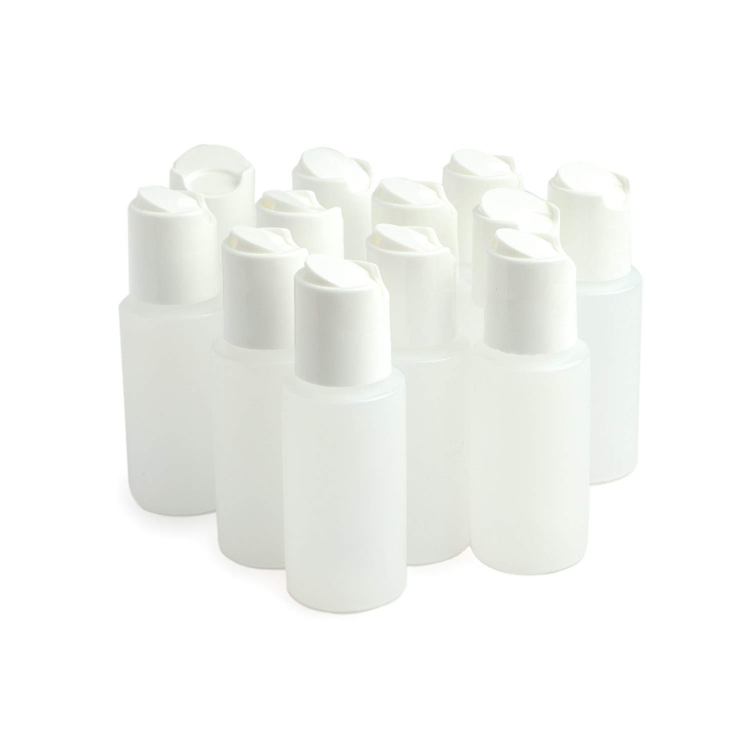 12 Count 1 oz, 30ml Plastic Squeeze Bottles w Natural Disc Top Flip