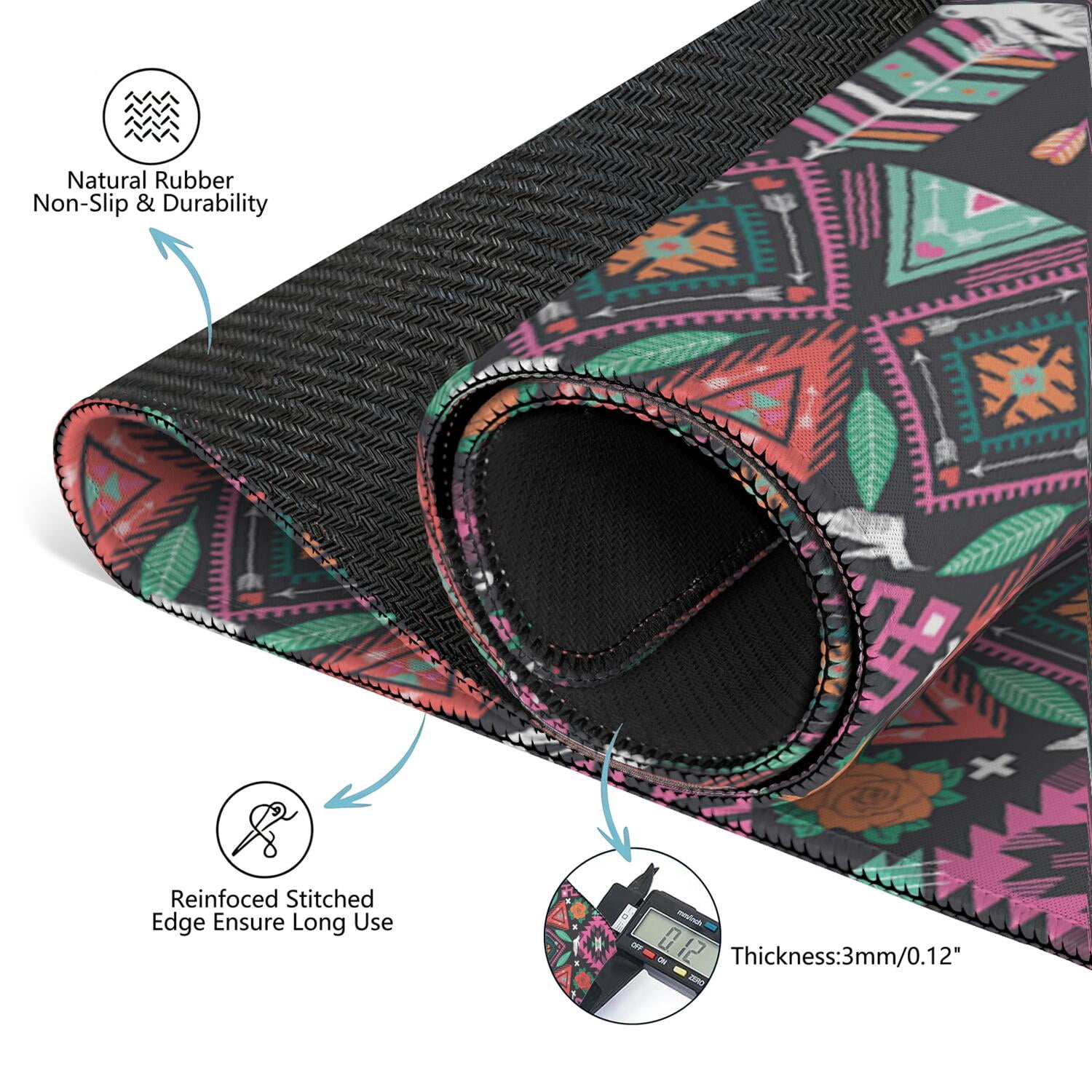 Classic Boho Pattern Non-Slip Game Room Mat 31.5 Inch Square Rubber Mahjong Playing Surface with Noise Dampening for Card Games and Board Game Nights