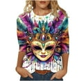 thumbnail image 2 of Xdegoge Womens Mardi Gras Top Plus Size Crewnceck 3/4 Sleeve Tops Luminous Sparkling Carnival Prints Pullover Funny Holiday Whimsical Themed Outfit, 2 of 5