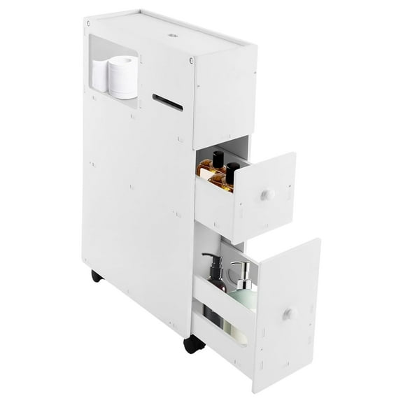 Bathroom Storage Cabinet, Slim Rolling Toilet Side Cabinet - Narrow Bathroom Organizer with Wheels, 4 Tier PVC Bathroom Cabinet for Small Spaces, White