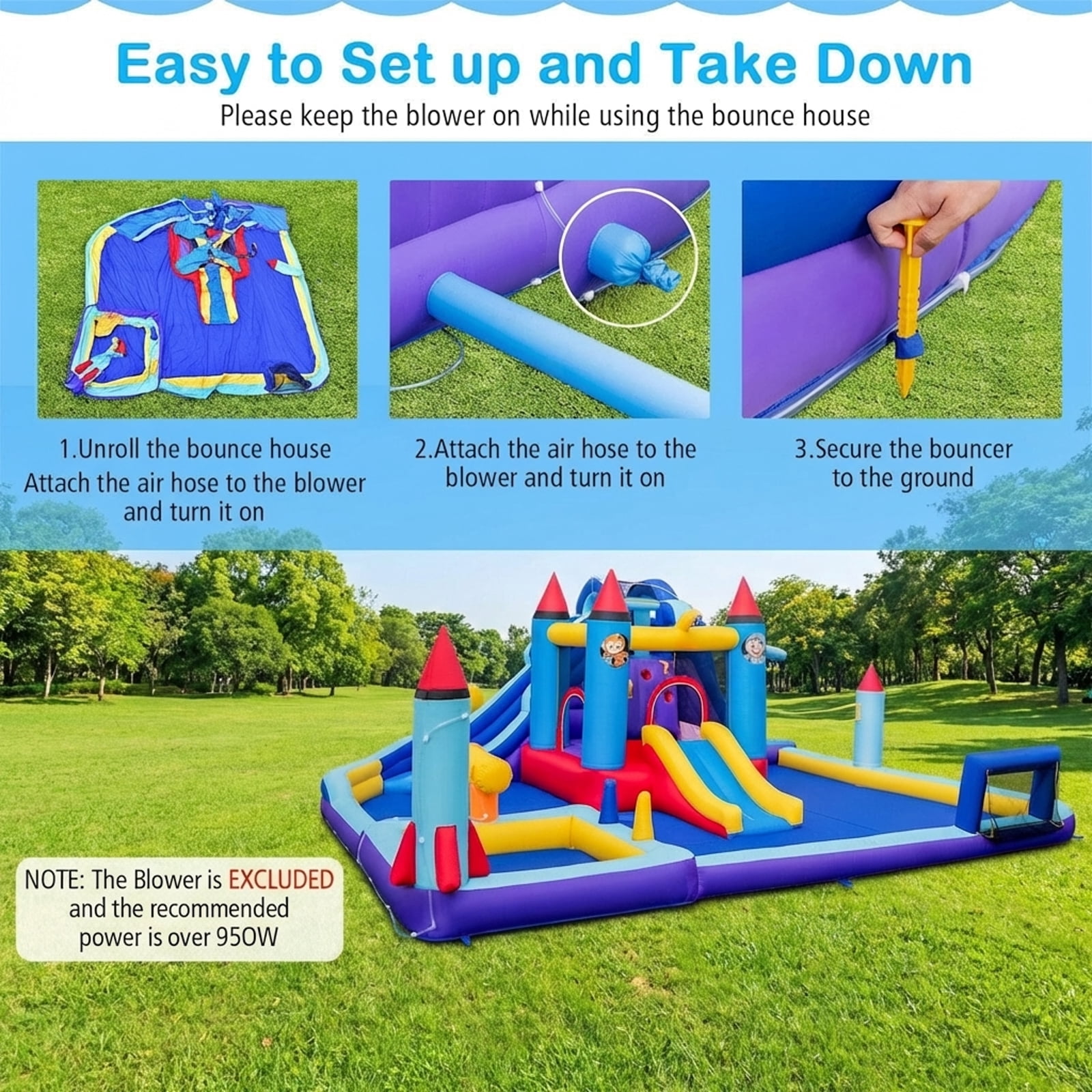 Redsmile Rocket Theme Inflatable Water Slide Park - Multicolor - Kids Birthday Party - Backyard Fun - Summer Play