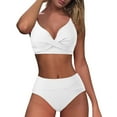 thumbnail image 3 of TOWED22 Women's High Waisted Bikini Sets Two Piece Swimsuit Tummy Control Bathing Suit V Neck Swimwear Swim Suit（White,M）, 3 of 7