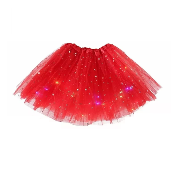 Falda Tutú Elástica Con Luces Led De Neón Para Niñas Ballet rojo