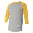 thumbnail image 1 of Champion Mens Raglan Baseball T-Shirt, XL, Oxford Grey/C Gold, 1 of 1