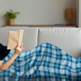 thumbnail image 3 of Checkered Soft Flannel Fleece Throw Blanket, Intersecting Stripes and Squares Picnic Themed Tile Pattern in Blue Colors, Cozy Plush for Indoor and Outdoor Use, 50" x 60", Blue Pale Blue, by Ambesonne, 3 of 5