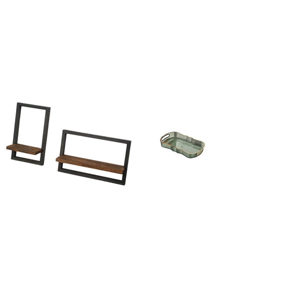 Siruishop Rustic Modern Floating Wood Wall Shelves and Decorative Storage Display Shelf Set with Food Serving Tray Bathroom Vanity Tray Fruit Tray Cafe Cafeteria Tray and Cosmetic Storage for