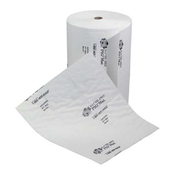 Pig Sorbent Roll, 17 gal, 16 in x 150 ft, Oil, White, Polypropylene MAT435