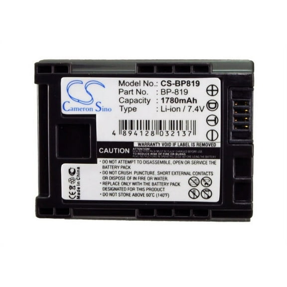 Battery for Canon FS10 HF11 HF20 HF200 HFS30 HG20 HG21 XA10 XA20 BP-819 1780mAh