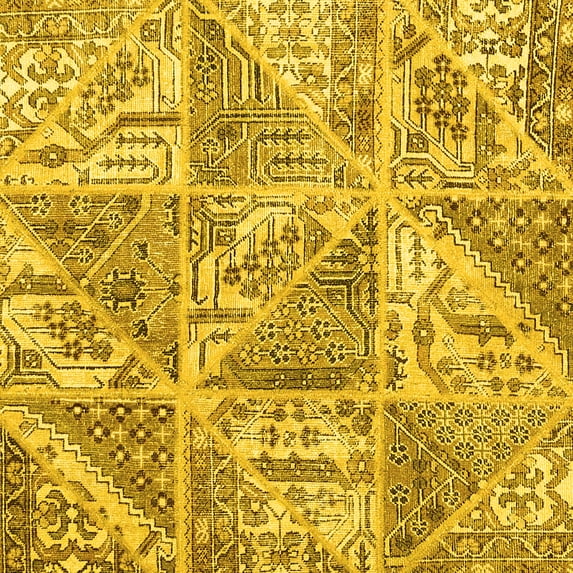 Ahgly Company Machine Washable Indoor Square Patchwork Yellow Transitional Area Rugs, 7' Square
