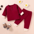 thumbnail image 2 of StylesILove Baby Boys Girls Solid Long Sleeve Henley Top & Pants 2pcs Set Unisex Toddler Ribbed Cotton Outfit (Red, 6 Months), 2 of 8
