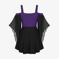 thumbnail image 3 of QATAINLAV Gothic Dresses for Women Cold Shoulder 3/4 Bell Sleeve Mesh Lace Up Dress Halloween Witch Cosplay Costumes, Purple, XL, 3 of 5