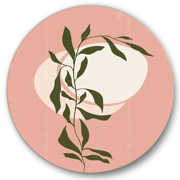 Designart 'Abstract Geometrical Moon and Sun With Leaf VI' Modern Circle Metal Wall Art 36x36 - Disc of 36