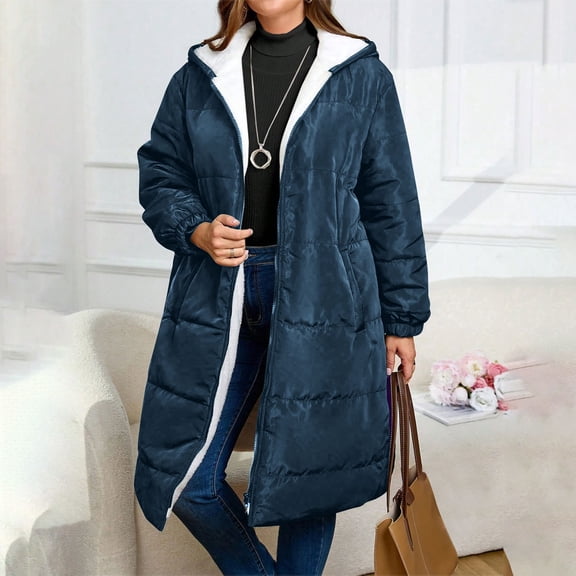 Elvqul Jacket for Women Fleece Outerwear Winter Thick Long Sleeve Sweaters Hooded Womens Coat Lined