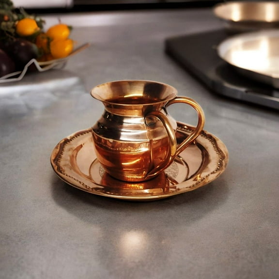 Pure Copper Netilat Yadayim Cup with Plate 100% Kosher Negel vasser wash cup Mug