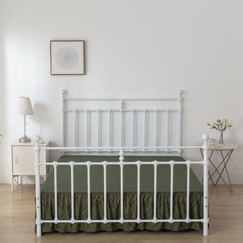 Bed Skirt Queen Size Ruffled Bed Skirt with Split Corners, 18 Inch Drop Dust Ruffle Bed Skirts with Platform, Tufted Boho Bed Skirting Queen Size, Square, Green, 18" Queen
