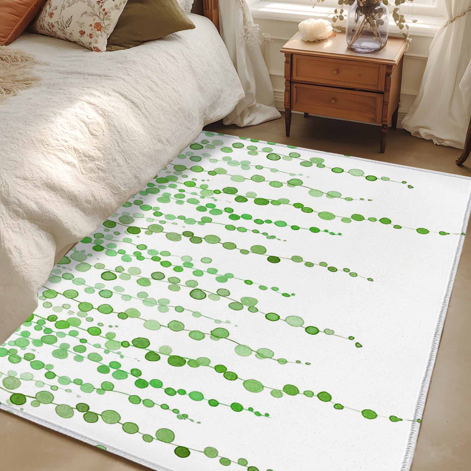 3'x5' Rug for Living Room Bedroom, Green Polka Dots Washable Area Rugs Non-Slip Carpet Mats, Vintage Abstract Art Watercolor Indoor Low Pile Area Rug Runner for Kitchen, Mudroom