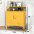 thumbnail image 5 of Accent Cabinet Locker, Multipurpose Storage Cabinet with Power Strip & USB Ports, Lockable 2-Door Design Glass + Metal, 3-Tier Organizer with Adjustable Shelves, for Home, Office, Yellow, 5 of 7