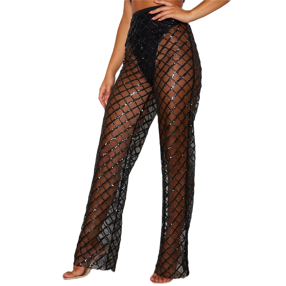 Women See Through Sheer Mesh Pants 