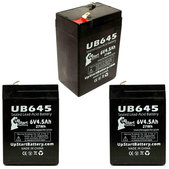 3x Pack - Compatible Dyna Cell WP46 Battery - Replacement UB645 Universal Sealed Lead Acid Battery (6V, 4.5Ah, 4500mAh, F1 Terminal, AGM, SLA) - Includes 6 F1 to F2 Terminal Adapters