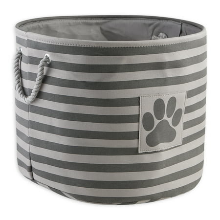 UPC: 0738215372062 | Polyester Pet Bin Stripe With Paw Patch Gray Round Large 15x18x18