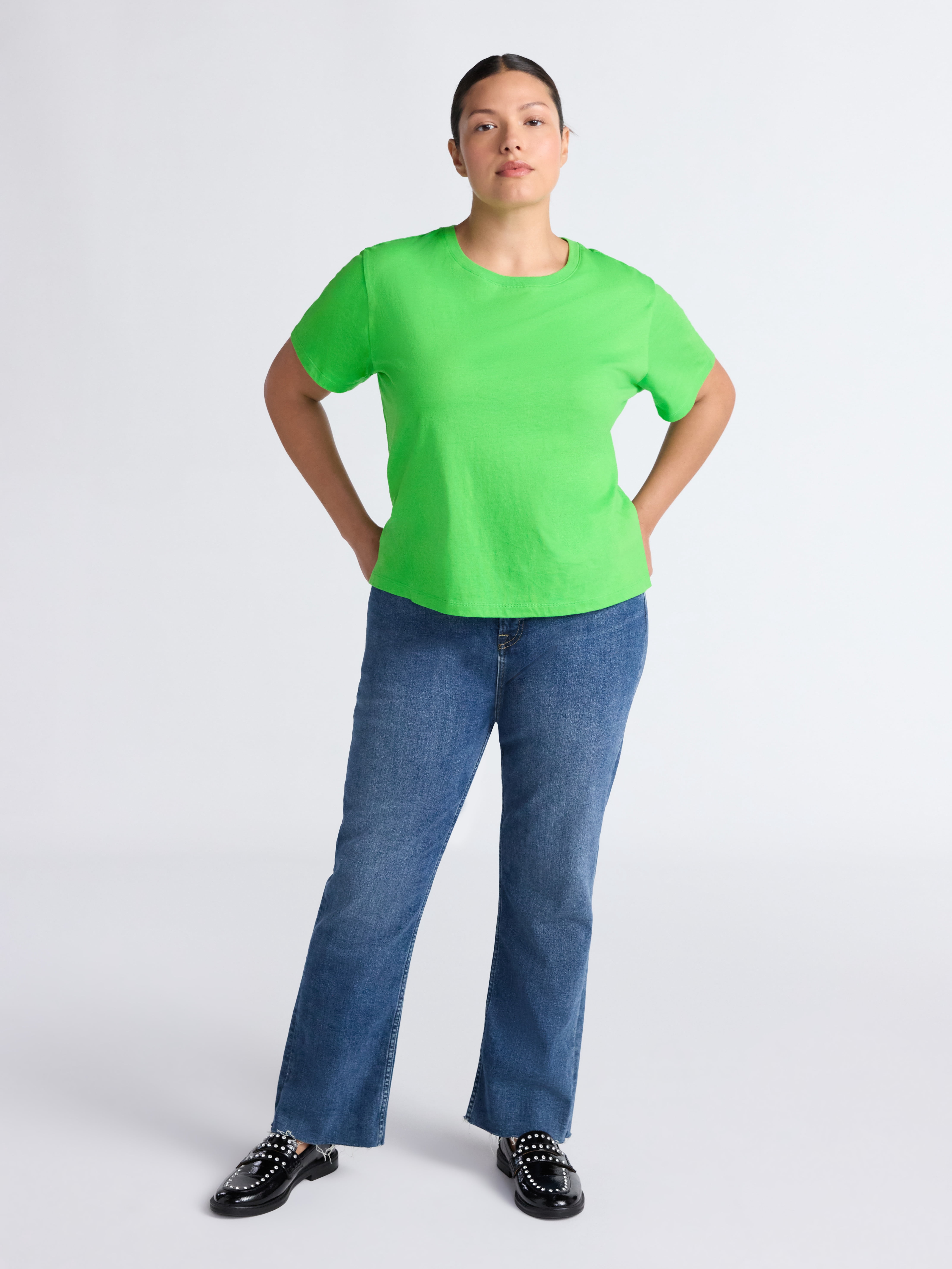 Free Assembly Women's and Women's Plus Cotton Cropped Boxy Tee with Short Sleeves, Sizes XS-4X