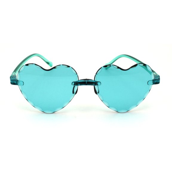 Girls Child Size Beveled Edge Heart Rimless Plastic Retro Love Sunglasses Green