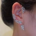 thumbnail image 5 of GKNET Silver Plated Zircon Leaf Ear Cuff Clip Non Piercing Wrap Earring Women Jewelry-1pc Silver Tassel Right, 5 of 9