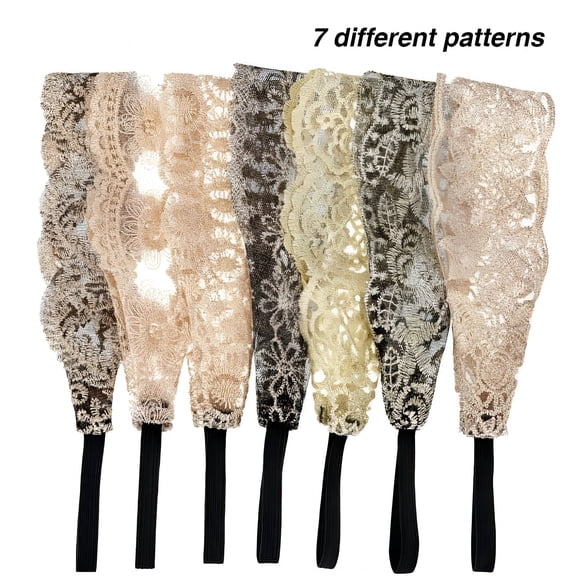 TUWAFE 7 Pieces Lace Stretch Headband,Elegant Wide Headwrap Hair Turban Accessories