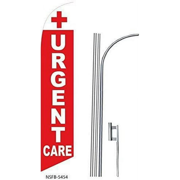 2 two URGENT CARE red 15' Swooper #8 Feather Flags KIT