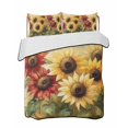 thumbnail image 2 of Summer Sunflowers Twin Size Down Alternative Comforter, Lightweight Comforter Quilt Bedding Set with Pillow Shams Red Yellow Floral Leaf Wood Grain All Seasons Bed Comforter Duvet Insert 68"x86", 2 of 7
