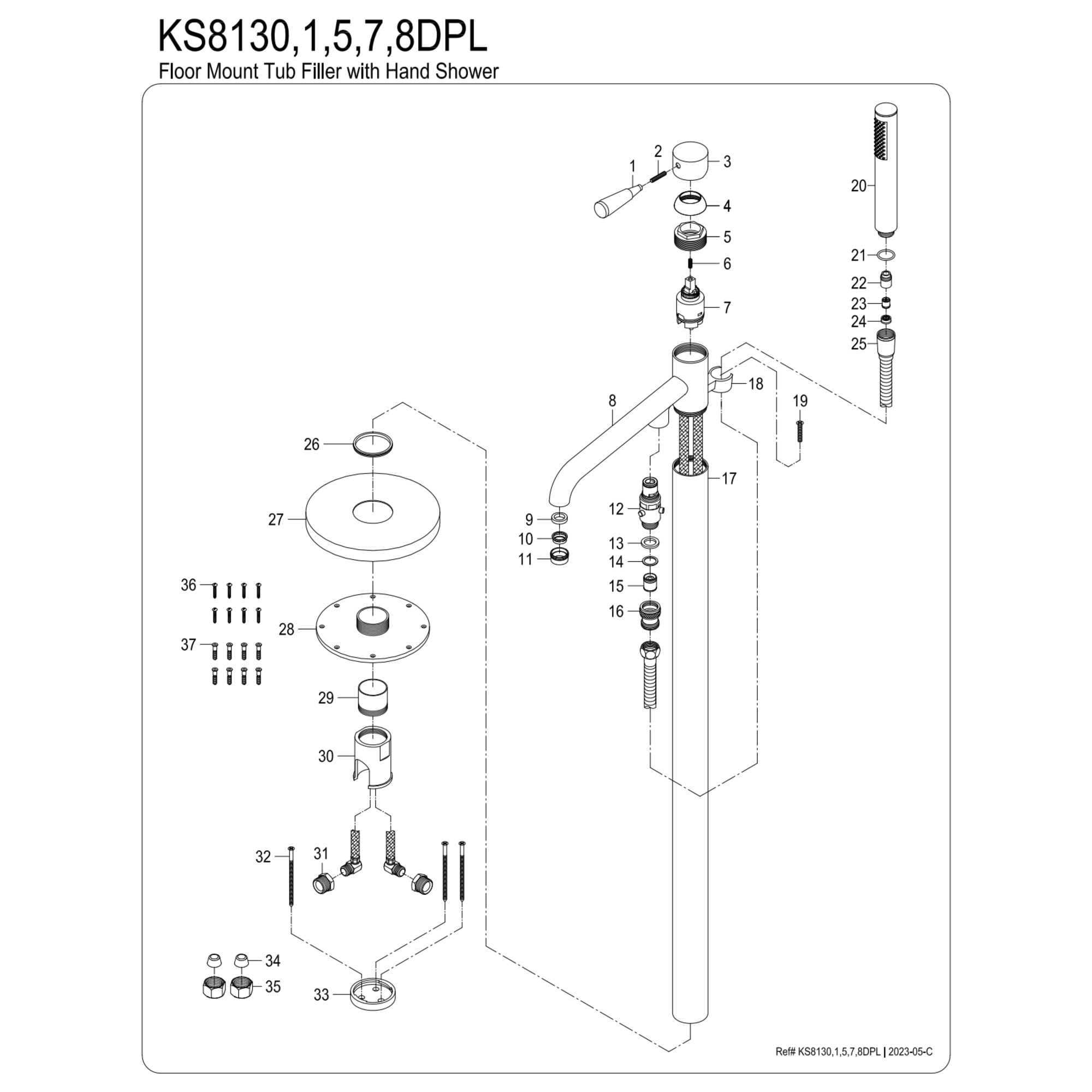 Kingston Brass KS8137DPL Paris Freestanding Tub Faucet with Hand Shower, Brushed Brass