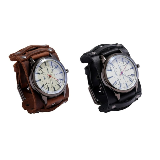 Reloj Puntero Punk Sunnimix 2 Uds Cinturón Ancho de Cuero