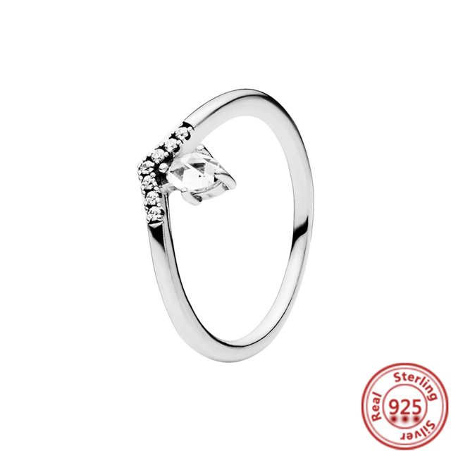 Anillos de plata de ley 100% 925 auténtica para mujer, corona, corazón, flor, ala, circonita transparente, brillante, Pantaro CZ, joyería de aniversario