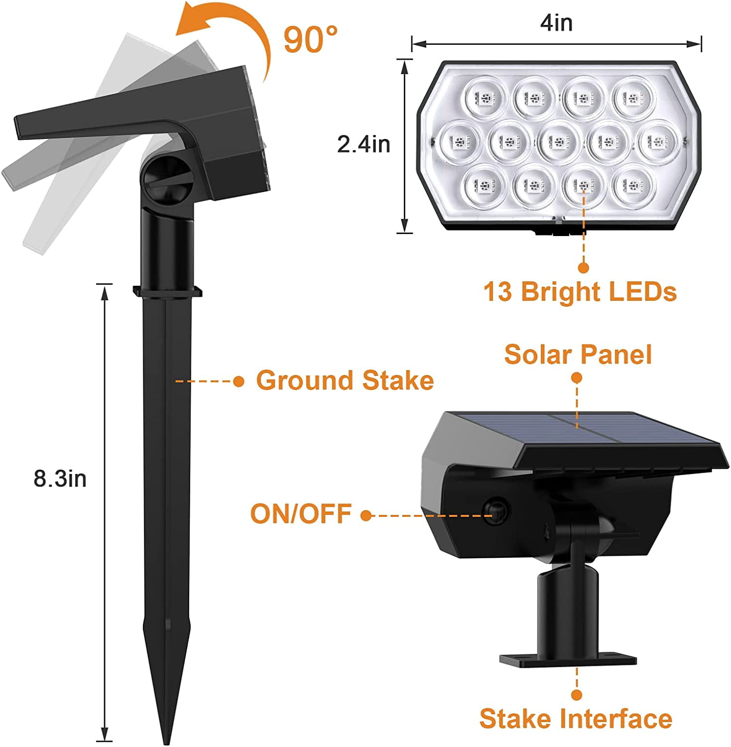 Flaow Solar Lights Outdoor,10 pack,IP65 Waterproof RGB Color Changing, Landscape Spotlights,7 Modes, Dusk to Dawn for Garden, Yard, Patio, Driveway