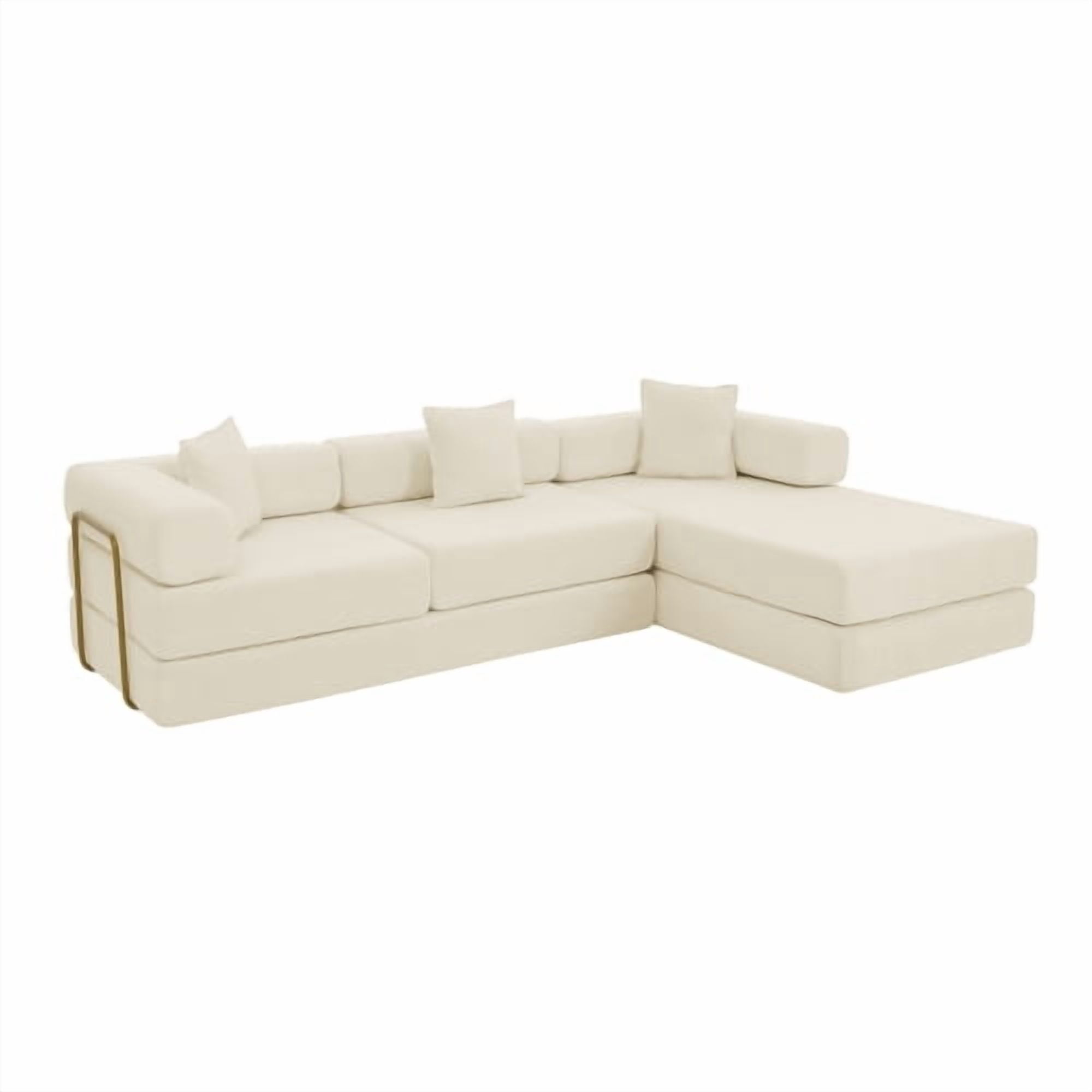 108" Modular Sectional Sofa with L-Shape Chaise, Convertible Sleeper Sofa Bed, Corduroy Cloud Couch with Deep Seat, No Assembly Required, Removable Backrest, Beige