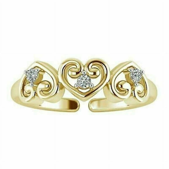 0.2CT Round White Diamond Heart Adjustable Toe Ring 14K Yellow Gold Finish