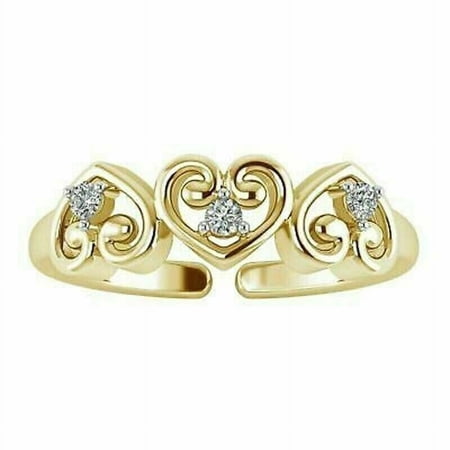 0.2CT Round White Diamond Heart Adjustable Toe Ring 14K Yellow Gold Finish