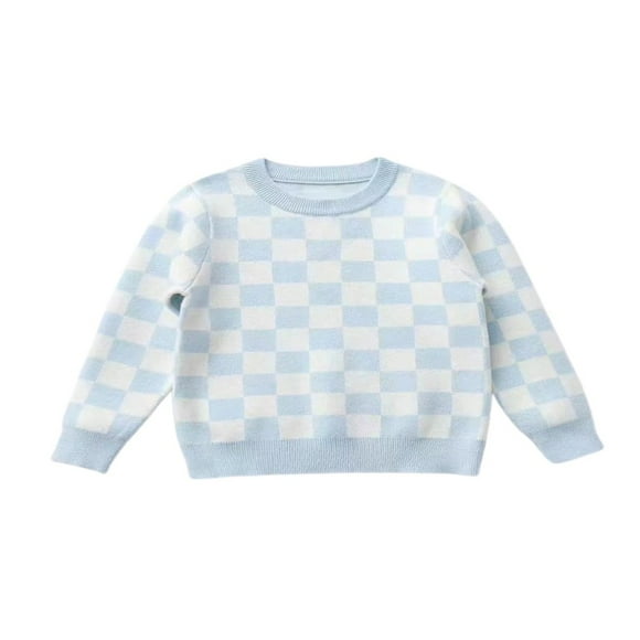 Fille Enfant Garçon Automne Pull Damier Tricot Col Rond Manches Longues Pull Tricot pour les Enfants de 18 Mois à 6 Ans