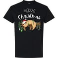 thumbnail image 3 of Inktastic Merry Christmas Cute Sloth with Santa Hat and Lights T-Shirt, 3 of 5