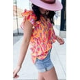 thumbnail image 2 of Women's Orange Abstract Print V Neck Ruffled Sleeve Blouse, (US 20-22)2XL, 2 of 7