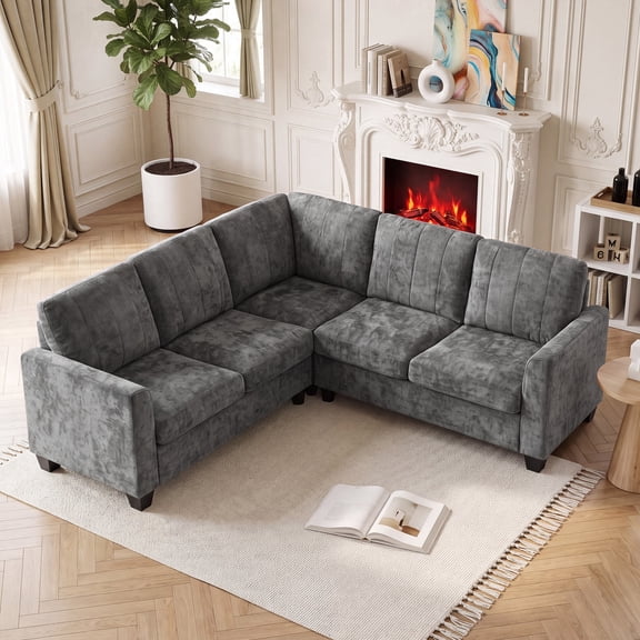 LAUSAINT HOME Modern L Shaped Couch, 81" Comfy Upholstered Convertible Corner Sectional Sofa Couches with Graceful Silhouette for 5 Seater, Living Room, Apartment, Reception Room, Chenille, Gray