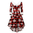 thumbnail image 2 of FOCUSNORM Robe de Noël Juniors pour Femmes Manches Longues en Peluche Col en V Dessin Animé Fête Midi, 2 of 8