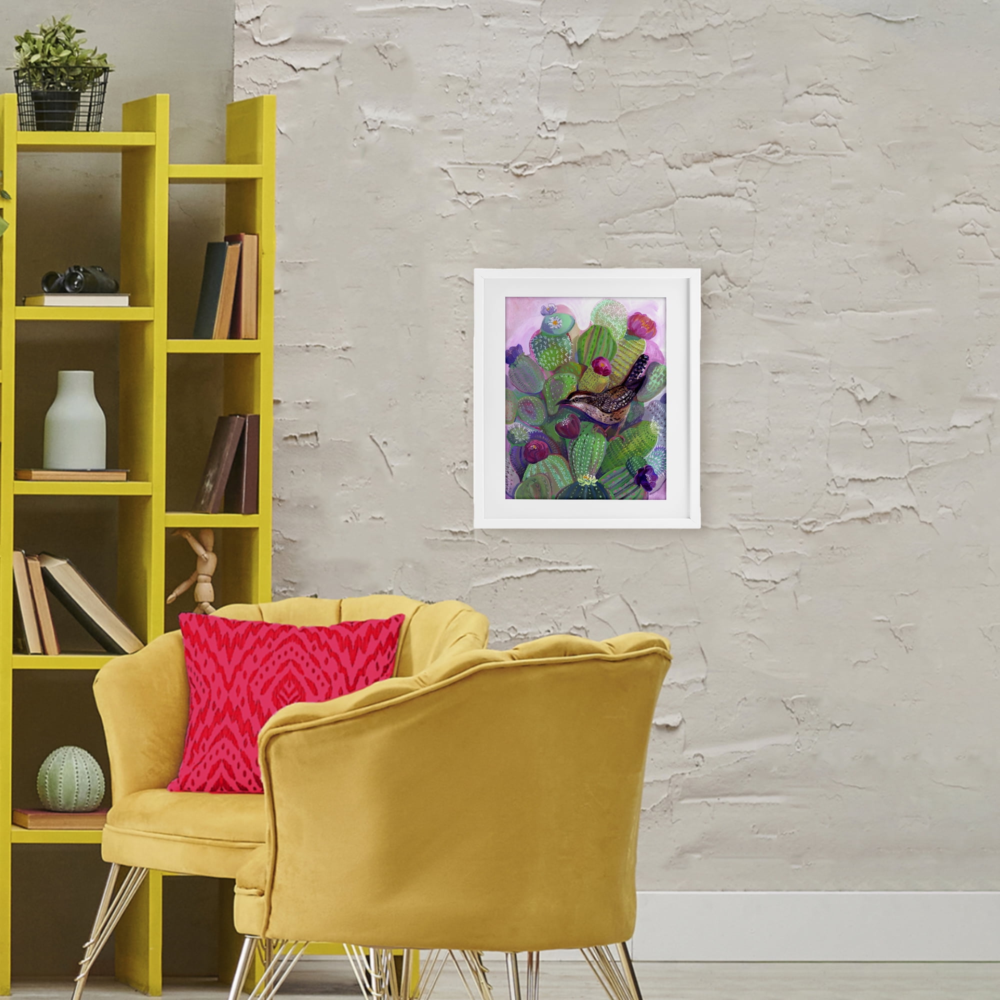 Desert Day Dream Bird White Framed Print Under Glass, design by Ashley Davis