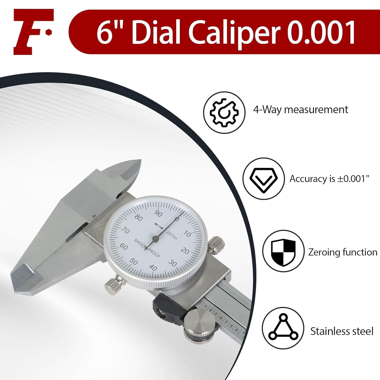 6" Dial Caliper 0.001 Stainless Steel Caliper Measuring Tool 4-Way Measurement with Plastic Case