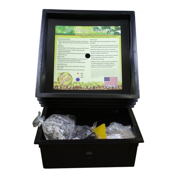 The Worm Factory Standard Black Recycled Plastic Composting Bin with 3-Tray System, Indoor/Outdoor, 3 Count