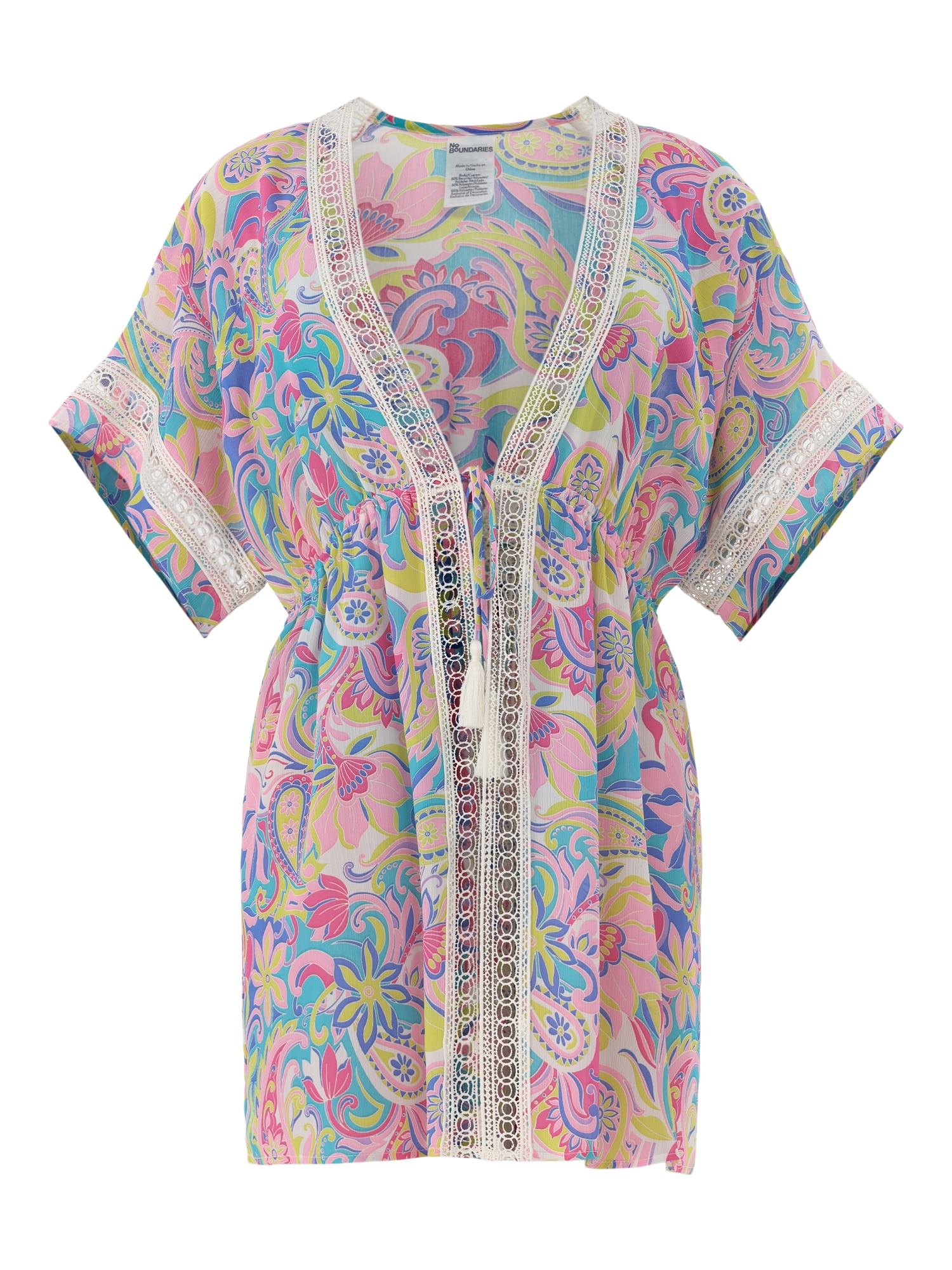 No Boundaries Women's Tie Front Duster Coverup, Sizes XXS-XXL