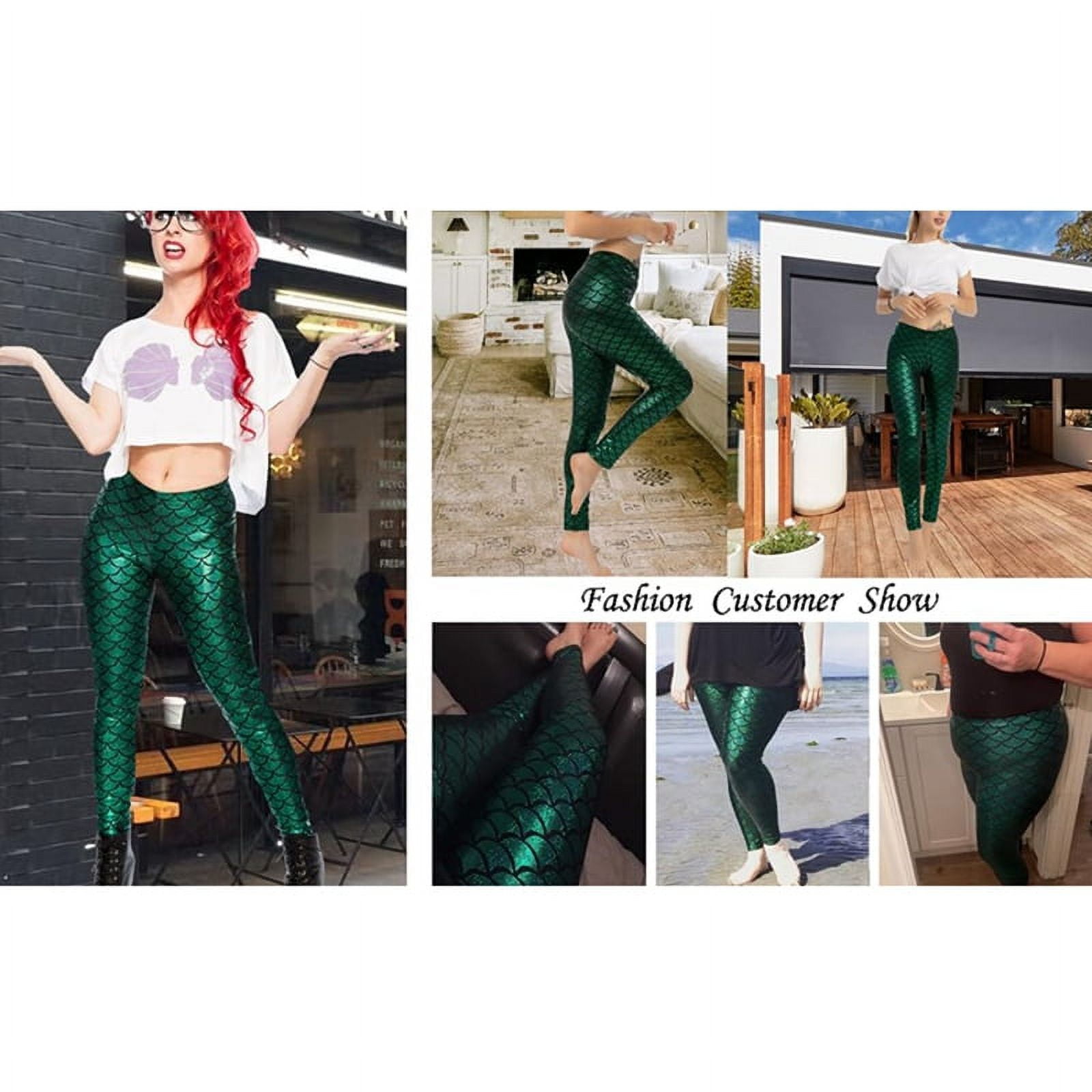 Women S Mermaid Legging in Shiny Green Fish Scale Design High Waisted Stretch Pants for Casual and Wear M