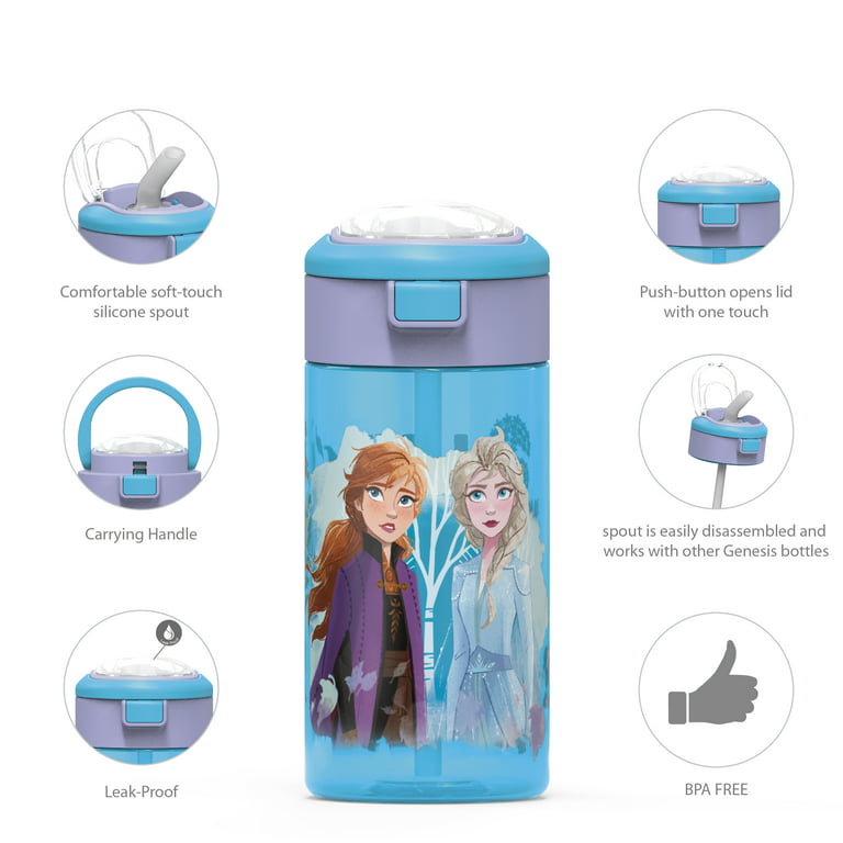 Zak Designs Frozen 2 Anna & Elsa Movie Durable Plastic Water Bottle ITH Interchangeable Lid and Built-in Carry Handle, 18 oz