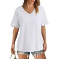 thumbnail image 2 of Womens Tops Women's T-Shirt V Neck Short Sleeve Solid Color Casual Loose T-Shirt Top, 2 of 7